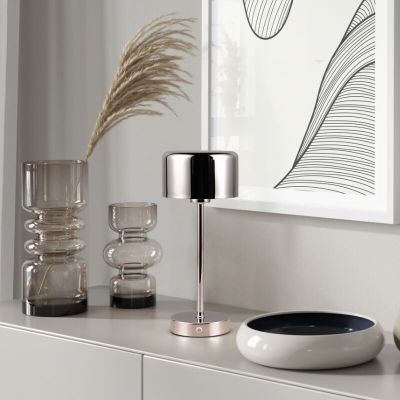 Króm fém újratölthető asztali lámpa, Dustin, 1 W, 3000 K LED, kosketushimmentimellä