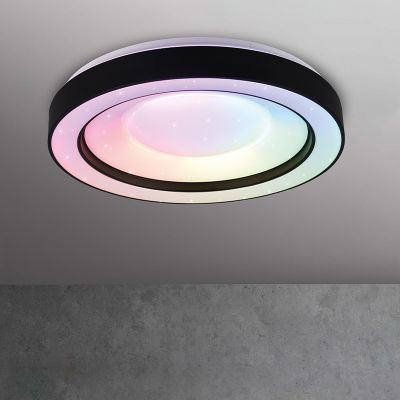 Fekete műanyag plafon lámpa, Navin, 22 W, RGBW LED, távirányítóval