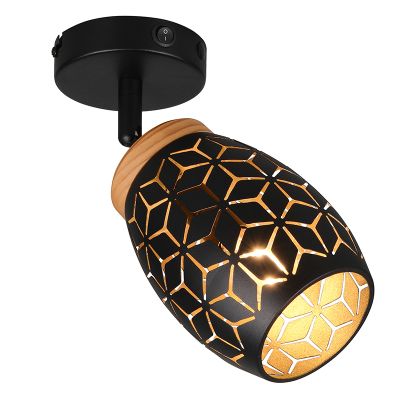 Fekete fém fali spot lámpa, Delana, kapcsolóval