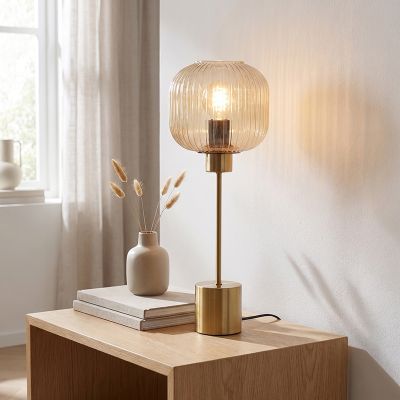 Design asztali lámpa borostyán, Charlois, kapcsolóval