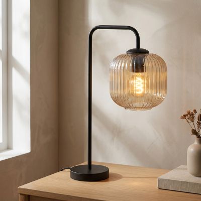 Design asztali lámpa borostyán, Charlois, kapcsolóval