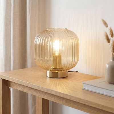 Design asztali lámpa borostyán, Charlois, kapcsolóval