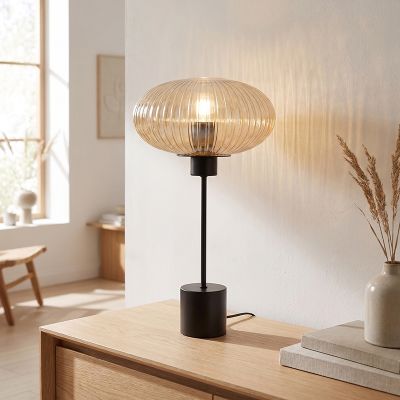Design asztali lámpa borostyán, Charlois, kapcsolóval