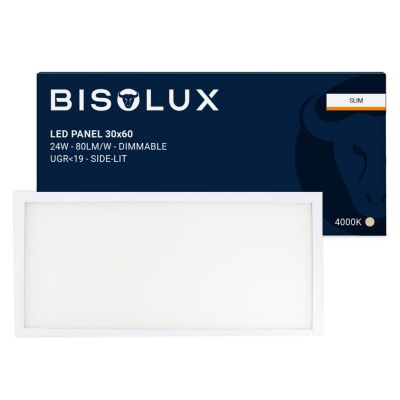 Bisolux 60x30 cm-es LED panel - 24W - 4000K - Szabályozható - UGR<19 - Oldalsó megvilágítású